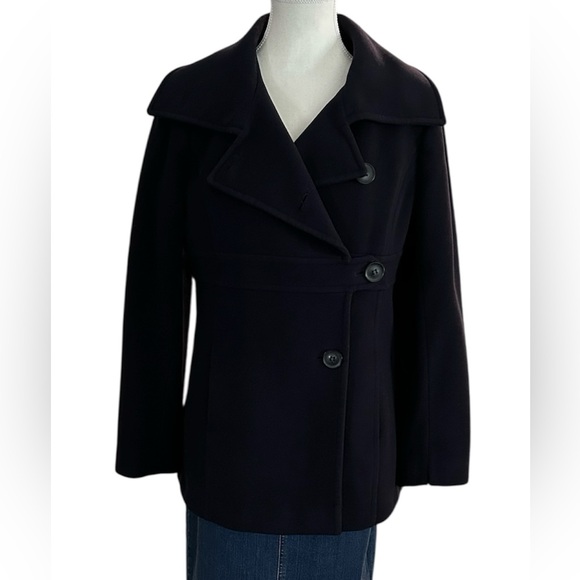 DKNY Vintage Prussian (Navy) Blue Wool Nylon Cashmere Fully Lined Peacoat Size 8 - Picture 1 of 7
